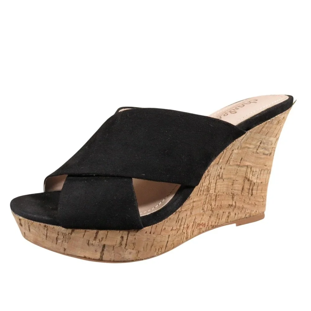 Charles by Charles David Latrice Women Size‎ 4.5 Black Textile Wedge Sandal Cork